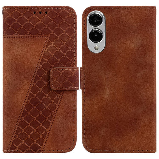 For Samsung Galaxy S25 Edge Stand Case 7-Shaped Pattern Imprint Leather Phone Cover - Brown