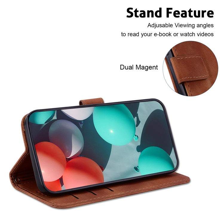 For Samsung Galaxy S25 Edge Stand Case 7-Shaped Pattern Imprint Leather Phone Cover - Brown
