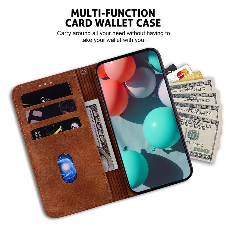 For Samsung Galaxy S25 Edge Stand Case 7-Shaped Pattern Imprint Leather Phone Cover - Brown