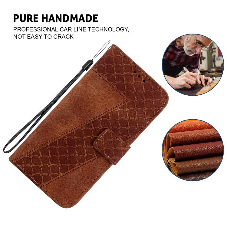 For Samsung Galaxy S25 Edge Stand Case 7-Shaped Pattern Imprint Leather Phone Cover - Brown