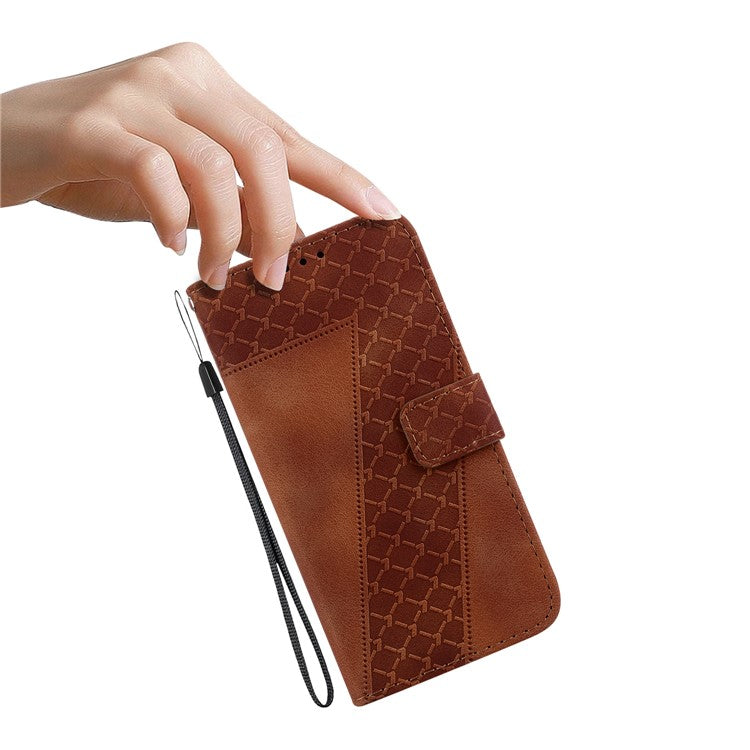 For Samsung Galaxy S25 Edge Stand Case 7-Shaped Pattern Imprint Leather Phone Cover - Brown