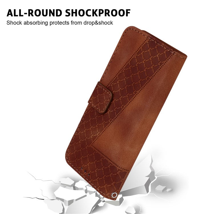 For Samsung Galaxy S25 Edge Stand Case 7-Shaped Pattern Imprint Leather Phone Cover - Brown