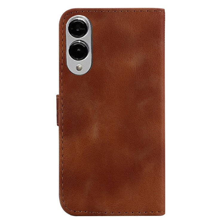 For Samsung Galaxy S25 Edge Stand Case 7-Shaped Pattern Imprint Leather Phone Cover - Brown