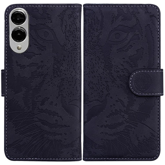For Samsung Galaxy S25 Edge Case Tiger Imprint Leather Wallet Phone Cover - Black