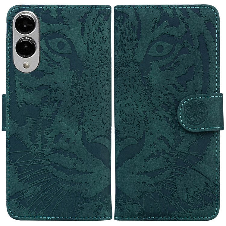 For Samsung Galaxy S25 Edge Case Tiger Imprint Leather Wallet Phone Cover - Green