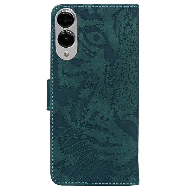For Samsung Galaxy S25 Edge Case Tiger Imprint Leather Wallet Phone Cover - Green