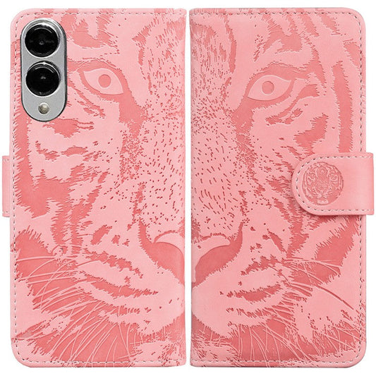 For Samsung Galaxy S25 Edge Case Tiger Imprint Leather Wallet Phone Cover - Pink