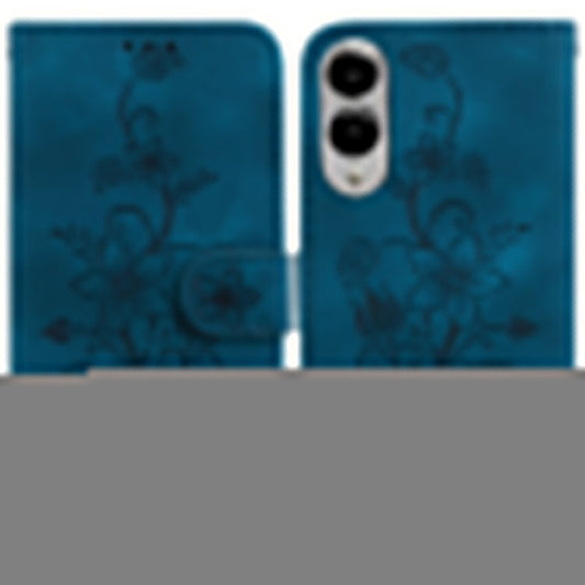 For Samsung Galaxy S25 Edge Case Lily Flower Imprint Leather Phone Cover with Stand - Dark Blue