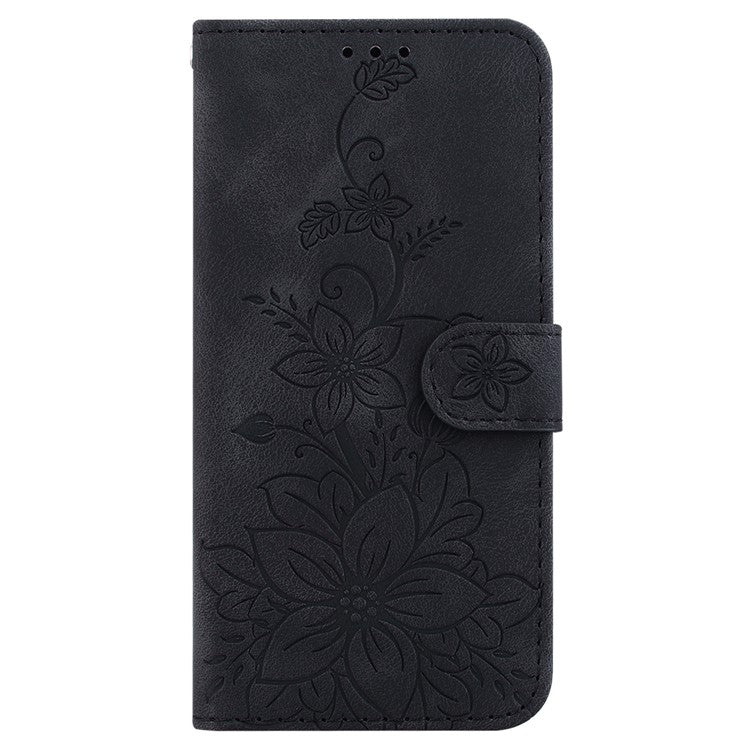 For Samsung Galaxy S25 Edge Case Lily Flower Imprint Leather Phone Cover with Stand - Black