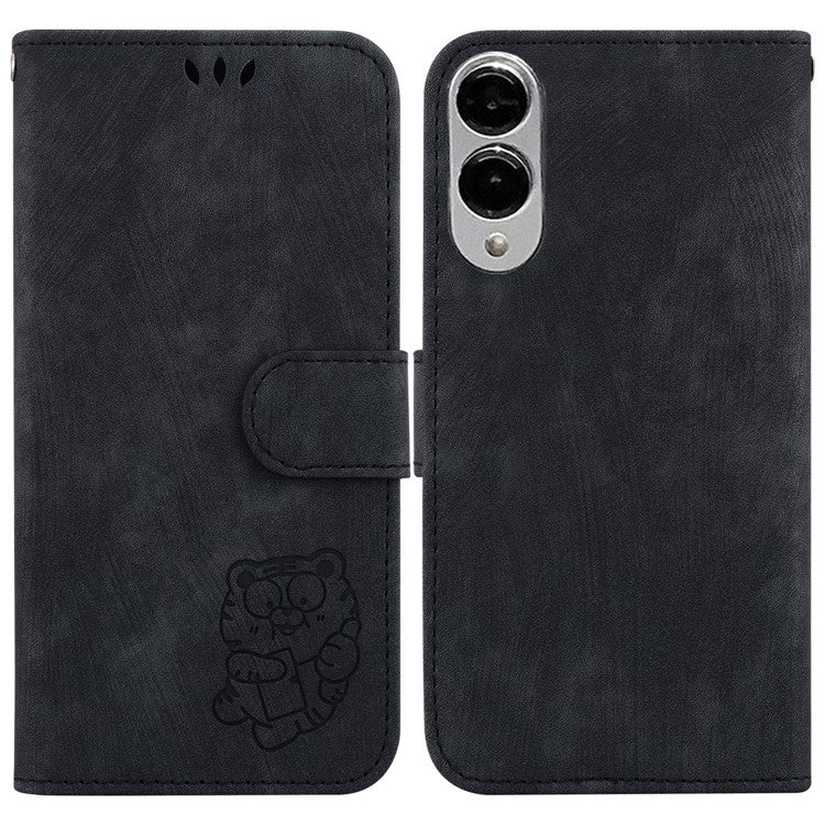 For Samsung Galaxy S25 Edge Wallet Case Tiger Imprint Leather Shockproof Phone Cover - Black