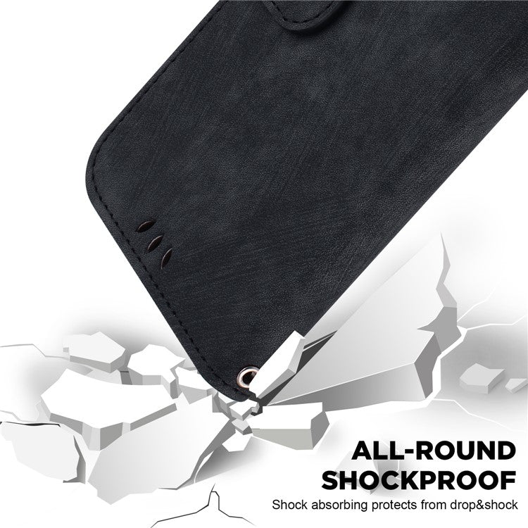 For Samsung Galaxy S25 Edge Wallet Case Tiger Imprint Leather Shockproof Phone Cover - Black