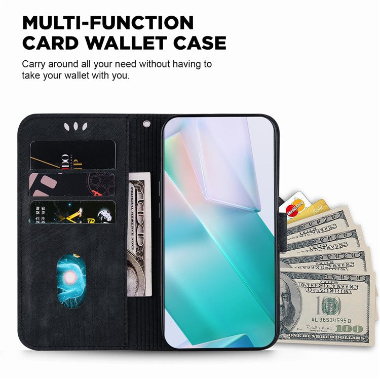 For Samsung Galaxy S25 Edge Wallet Case Tiger Imprint Leather Shockproof Phone Cover - Black