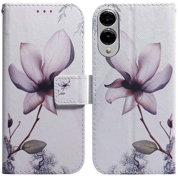 For Samsung Galaxy S25 Edge Wallet Case Pattern Print Leather Phone Cover - Pink Flower