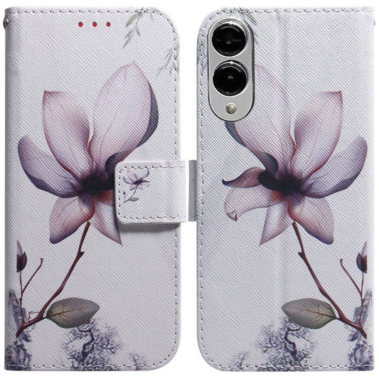 For Samsung Galaxy S25 Edge Wallet Case Pattern Print Leather Phone Cover - Pink Flower