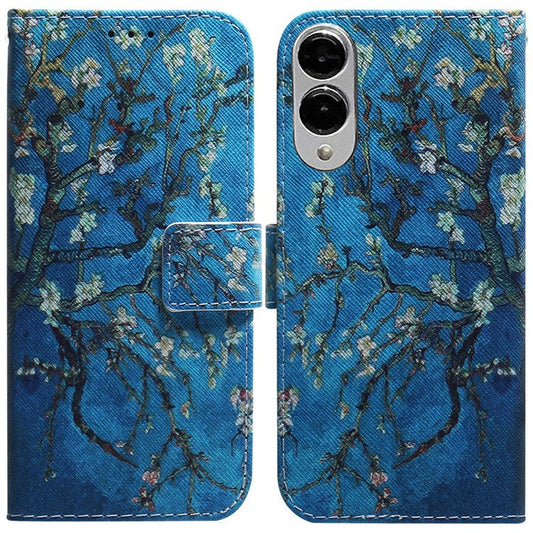 For Samsung Galaxy S25 Edge Wallet Case Pattern Print Leather Phone Cover - Apricot Flowers