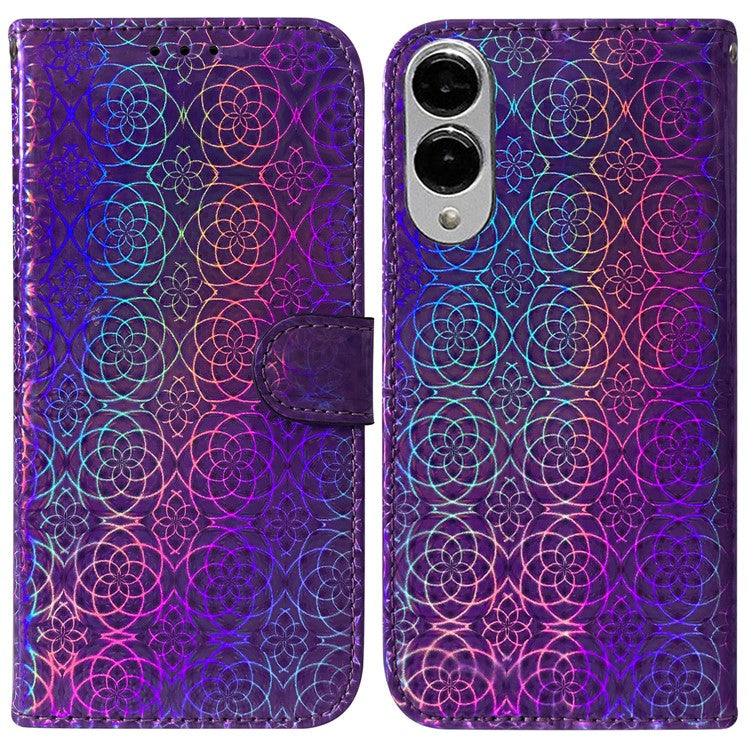For Samsung Galaxy S25 Edge Stand Case Dazzling Flower Leather Phone Cover - Purple