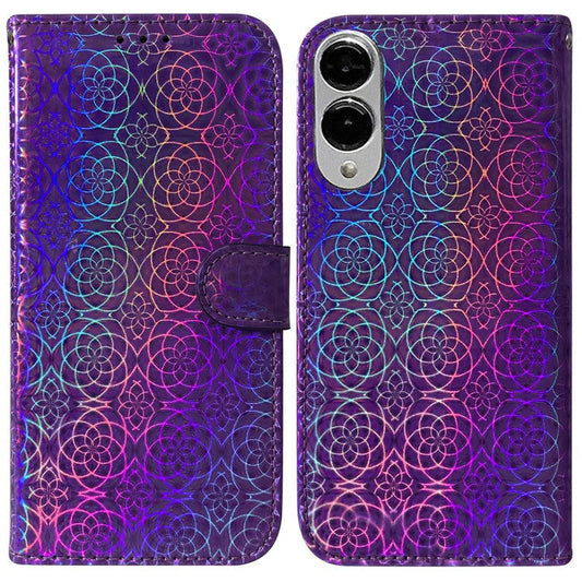 For Samsung Galaxy S25 Edge Stand Case Dazzling Flower Leather Phone Cover - Purple