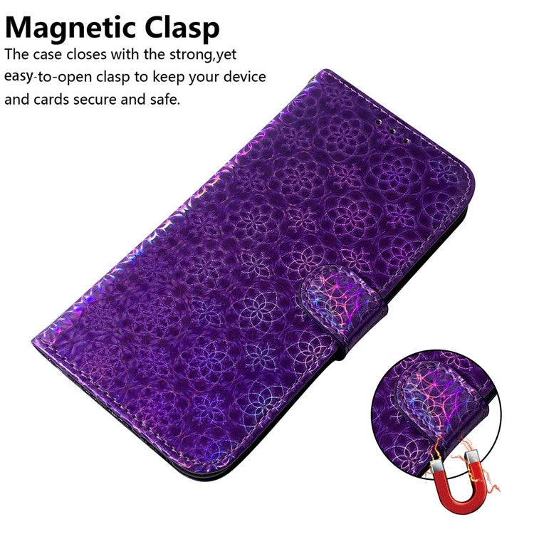 For Samsung Galaxy S25 Edge Stand Case Dazzling Flower Leather Phone Cover - Purple