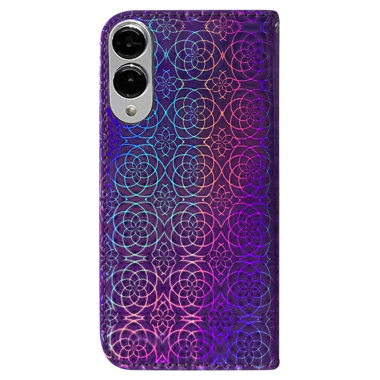 For Samsung Galaxy S25 Edge Stand Case Dazzling Flower Leather Phone Cover - Purple