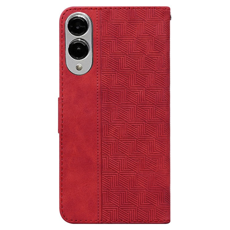 For Samsung Galaxy S25 Edge Case Geometry Pattern Leather Wallet Phone Cover with Wrist Strap - Red