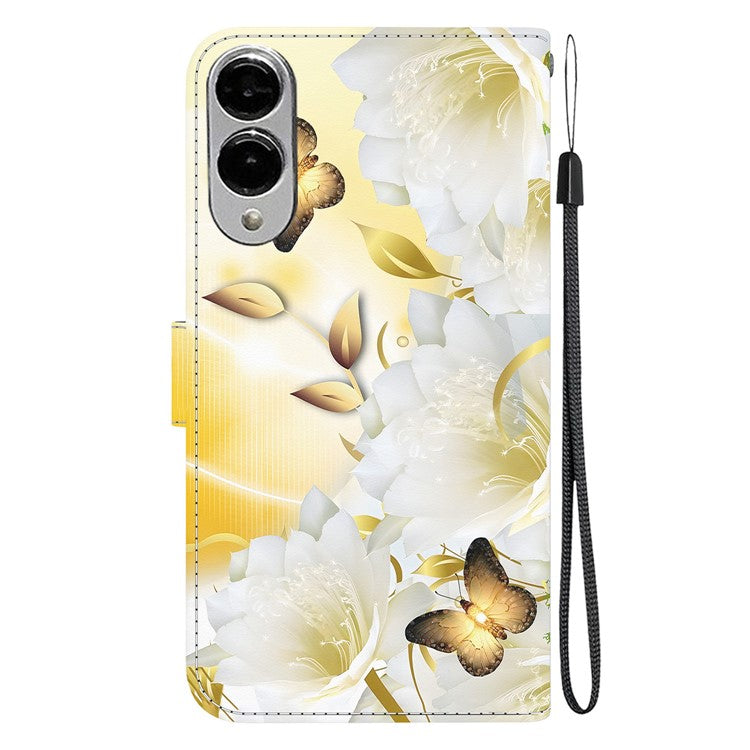 For Samsung Galaxy S25 Edge Wallet Phone Case Anti-Drop Leather Flip Cover Pattern Printing - Gold Butterfly Flower