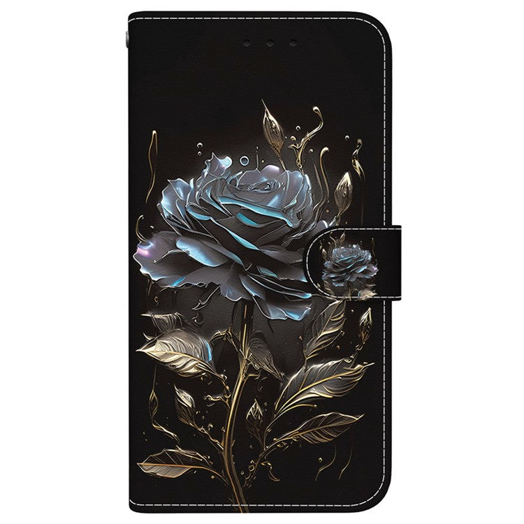 For Samsung Galaxy S25 Edge Wallet Phone Case Anti-Drop Leather Flip Cover Pattern Printing - Black Rose