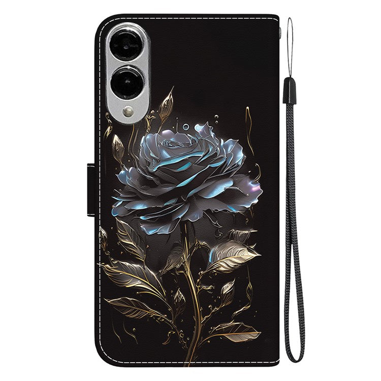 For Samsung Galaxy S25 Edge Wallet Phone Case Anti-Drop Leather Flip Cover Pattern Printing - Black Rose