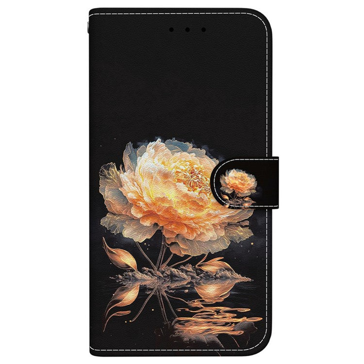 For Samsung Galaxy S25 Edge Wallet Phone Case Anti-Drop Leather Flip Cover Pattern Printing - Gold Peony