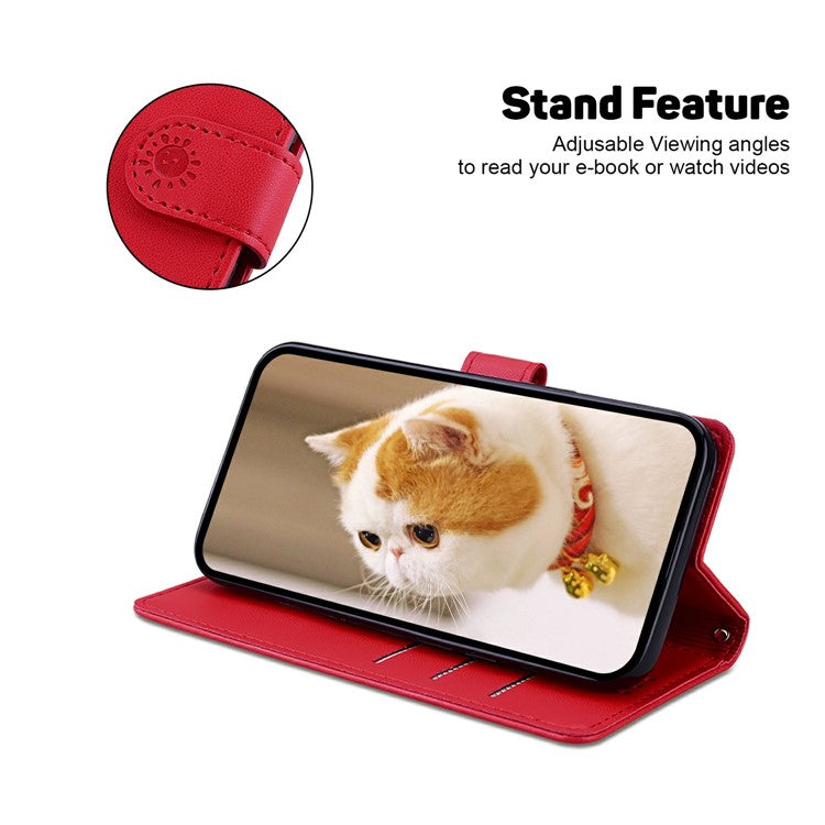 For Samsung Galaxy S25 Edge Case RFID Blocking Kitten Pattern TPU + PU Leather Phone Cover - Red