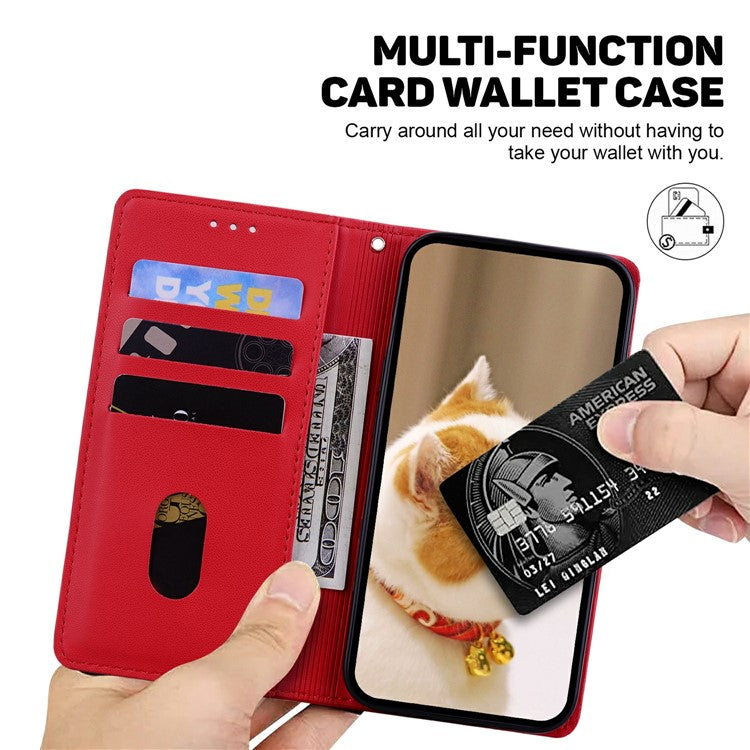 For Samsung Galaxy S25 Edge Case RFID Blocking Kitten Pattern TPU + PU Leather Phone Cover - Red