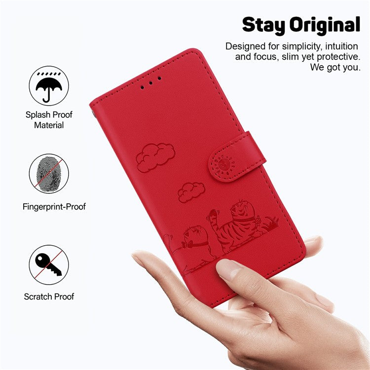 For Samsung Galaxy S25 Edge Case RFID Blocking Kitten Pattern TPU + PU Leather Phone Cover - Red
