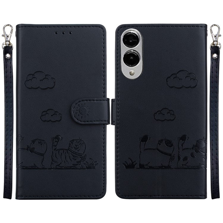 For Samsung Galaxy S25 Edge Case RFID Blocking Kitten Pattern TPU + PU Leather Phone Cover - Black