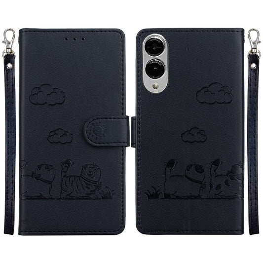 For Samsung Galaxy S25 Edge Case RFID Blocking Kitten Pattern TPU + PU Leather Phone Cover - Black