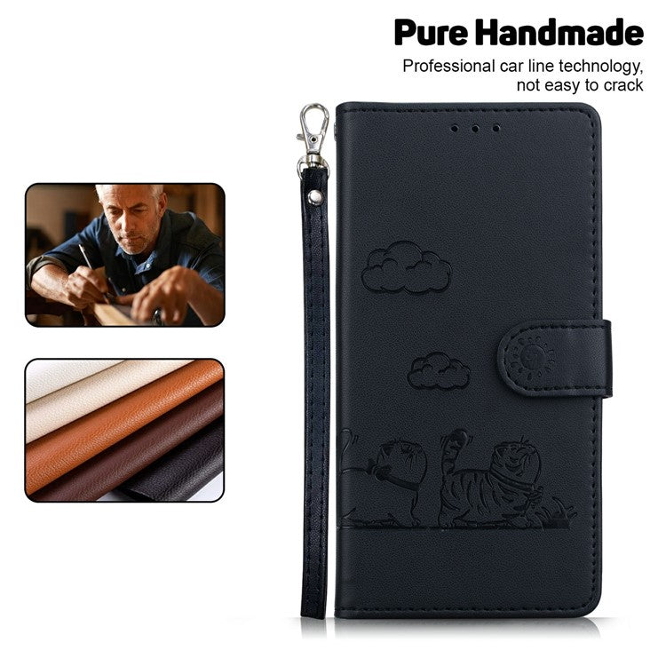 For Samsung Galaxy S25 Edge Case RFID Blocking Kitten Pattern TPU + PU Leather Phone Cover - Black