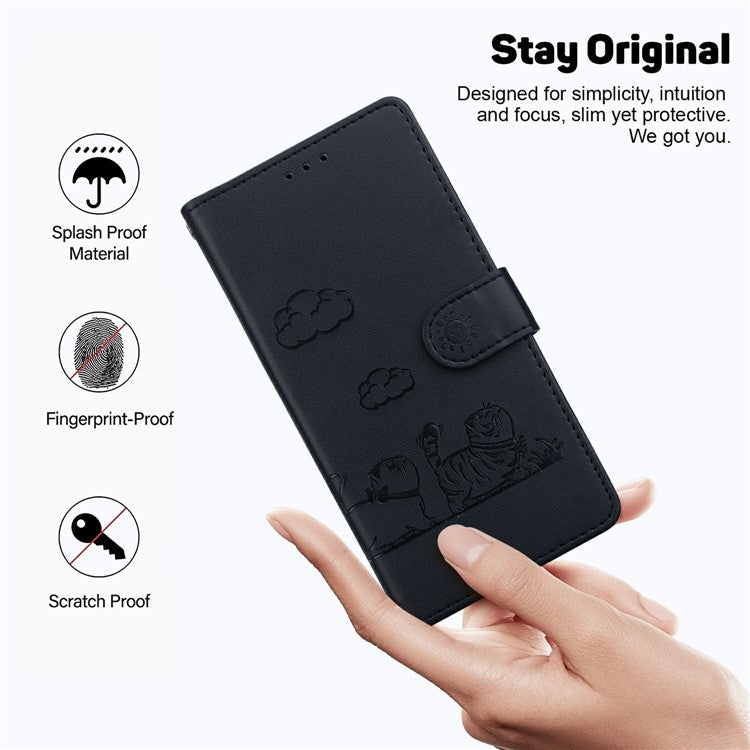 For Samsung Galaxy S25 Edge Case RFID Blocking Kitten Pattern TPU + PU Leather Phone Cover - Black