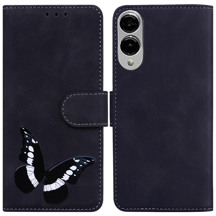 For Samsung Galaxy S25 Edge Stand Case PU Leather Phone Cover Butterfly Printed - Black