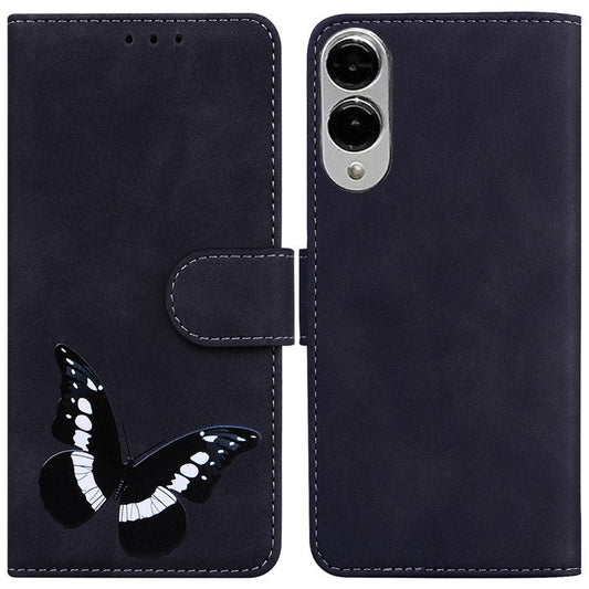 For Samsung Galaxy S25 Edge Stand Case PU Leather Phone Cover Butterfly Printed - Black