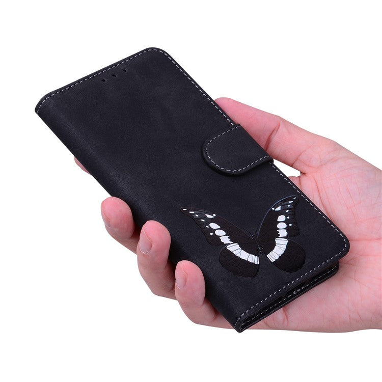 For Samsung Galaxy S25 Edge Stand Case PU Leather Phone Cover Butterfly Printed - Black