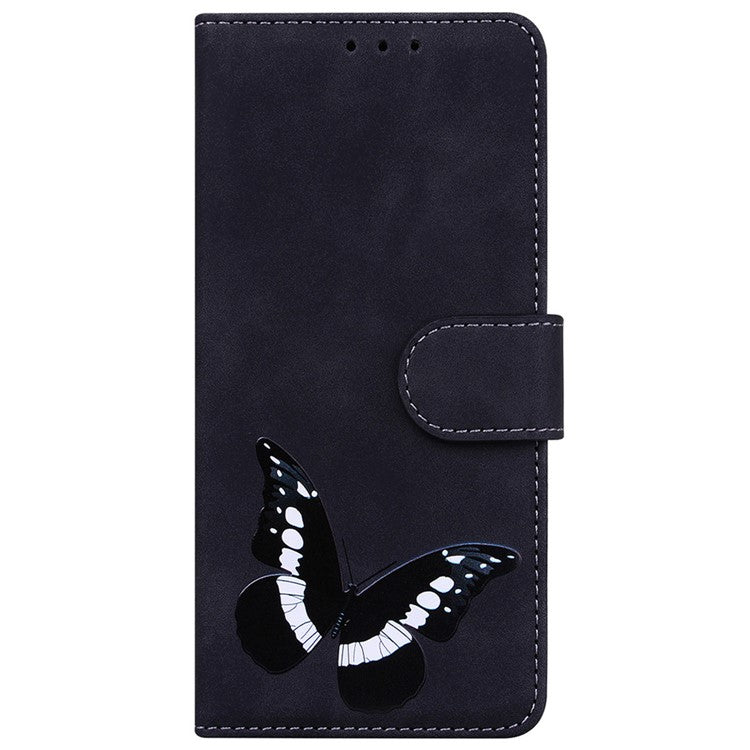 For Samsung Galaxy S25 Edge Stand Case PU Leather Phone Cover Butterfly Printed - Black