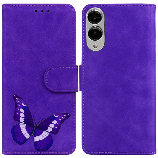 For Samsung Galaxy S25 Edge Stand Case PU Leather Phone Cover Butterfly Printed - Purple