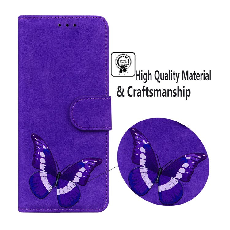 For Samsung Galaxy S25 Edge Stand Case PU Leather Phone Cover Butterfly Printed - Purple