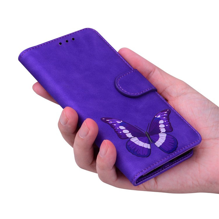 For Samsung Galaxy S25 Edge Stand Case PU Leather Phone Cover Butterfly Printed - Purple