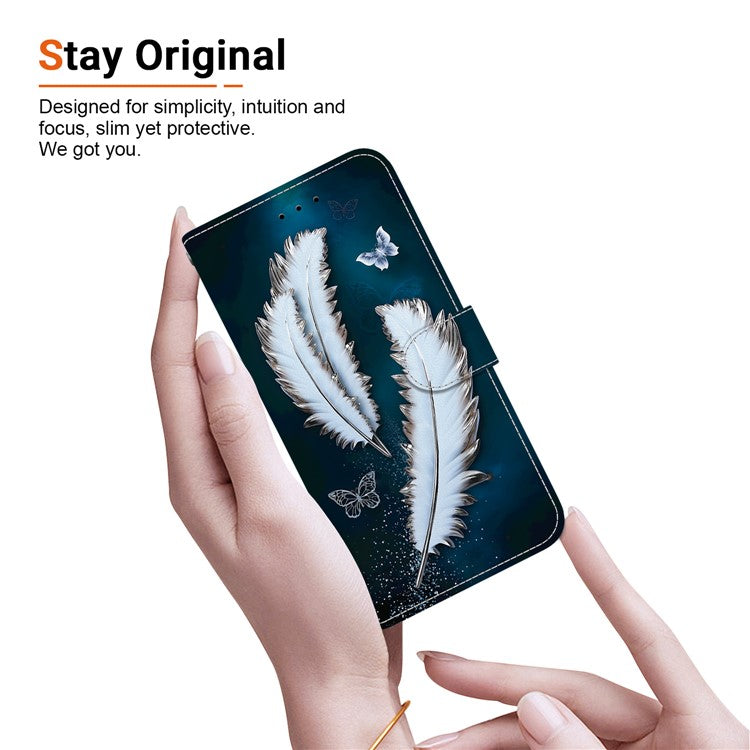 For Samsung Galaxy S25 Edge Case Pattern Printing Anti-Drop Leather Flip Wallet Phone Cover with Lanyard - White Butterfly Feather