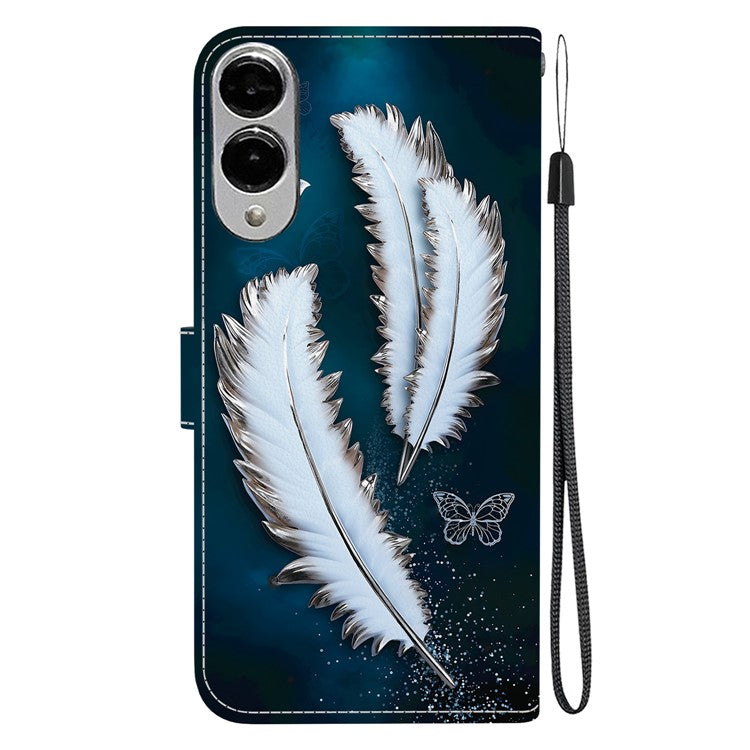 For Samsung Galaxy S25 Edge Case Pattern Printing Anti-Drop Leather Flip Wallet Phone Cover with Lanyard - White Butterfly Feather