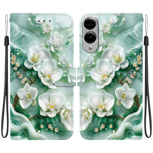 For Samsung Galaxy S25 Edge Case Pattern Printing Anti-Drop Leather Flip Wallet Phone Cover with Lanyard - Jade Flower