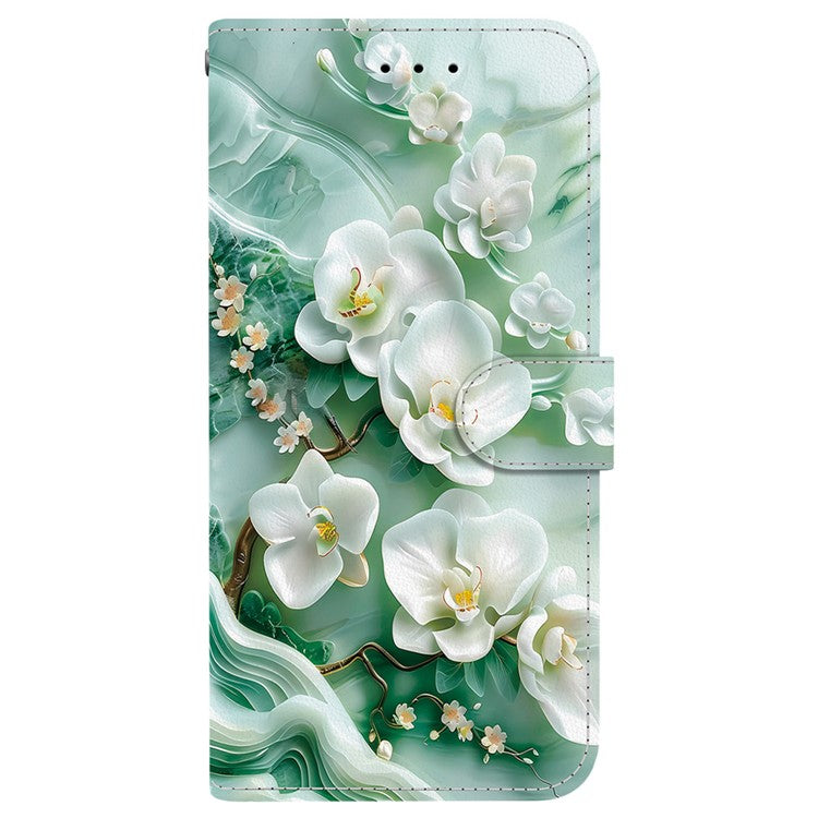 For Samsung Galaxy S25 Edge Case Pattern Printing Anti-Drop Leather Flip Wallet Phone Cover with Lanyard - Jade Flower