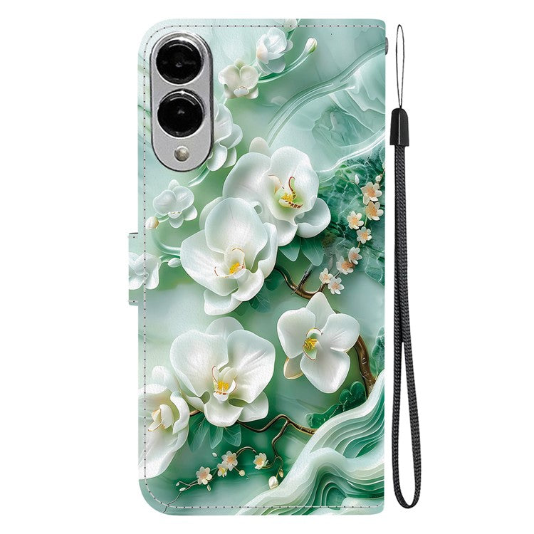For Samsung Galaxy S25 Edge Case Pattern Printing Anti-Drop Leather Flip Wallet Phone Cover with Lanyard - Jade Flower