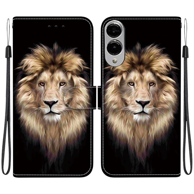 For Samsung Galaxy S25 Edge Case Pattern Printing Anti-Drop Leather Flip Wallet Phone Cover with Lanyard - Lion Head
