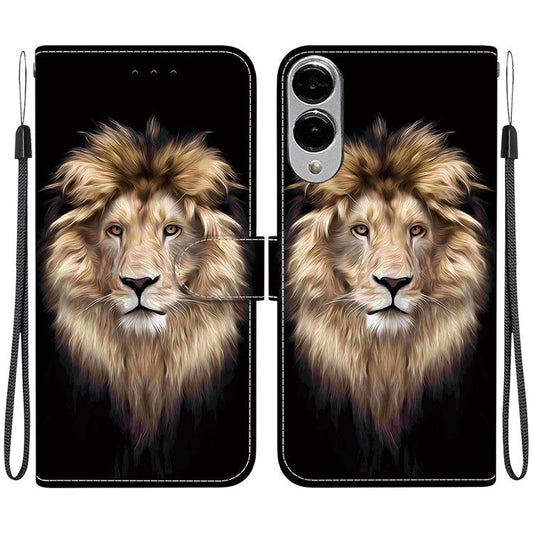 For Samsung Galaxy S25 Edge Case Pattern Printing Anti-Drop Leather Flip Wallet Phone Cover with Lanyard - Lion Head