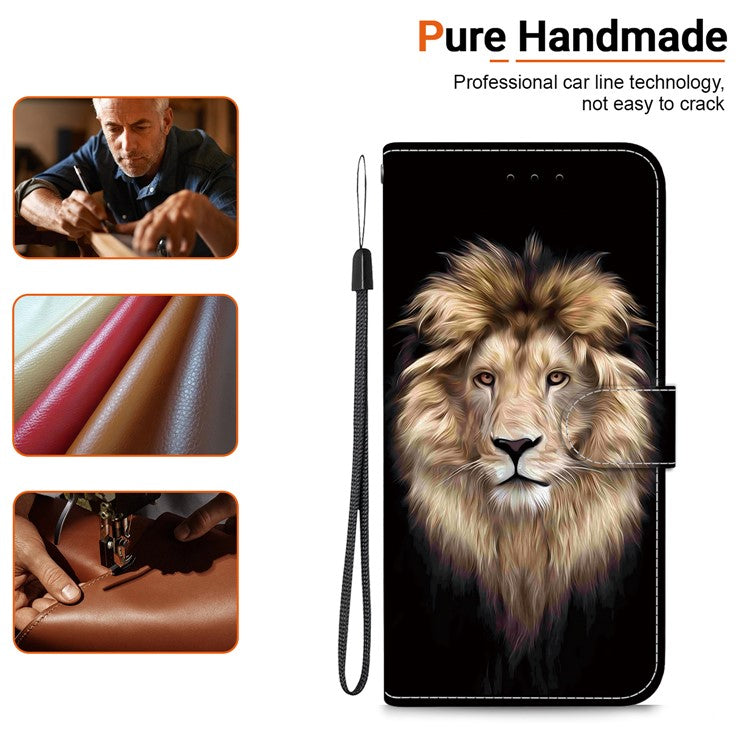 For Samsung Galaxy S25 Edge Case Pattern Printing Anti-Drop Leather Flip Wallet Phone Cover with Lanyard - Lion Head